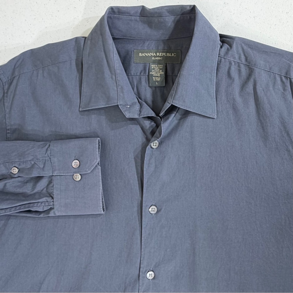 Banana Republic Button Up Shirt Large Gray Classic Fit Stretch Vintage Y2K